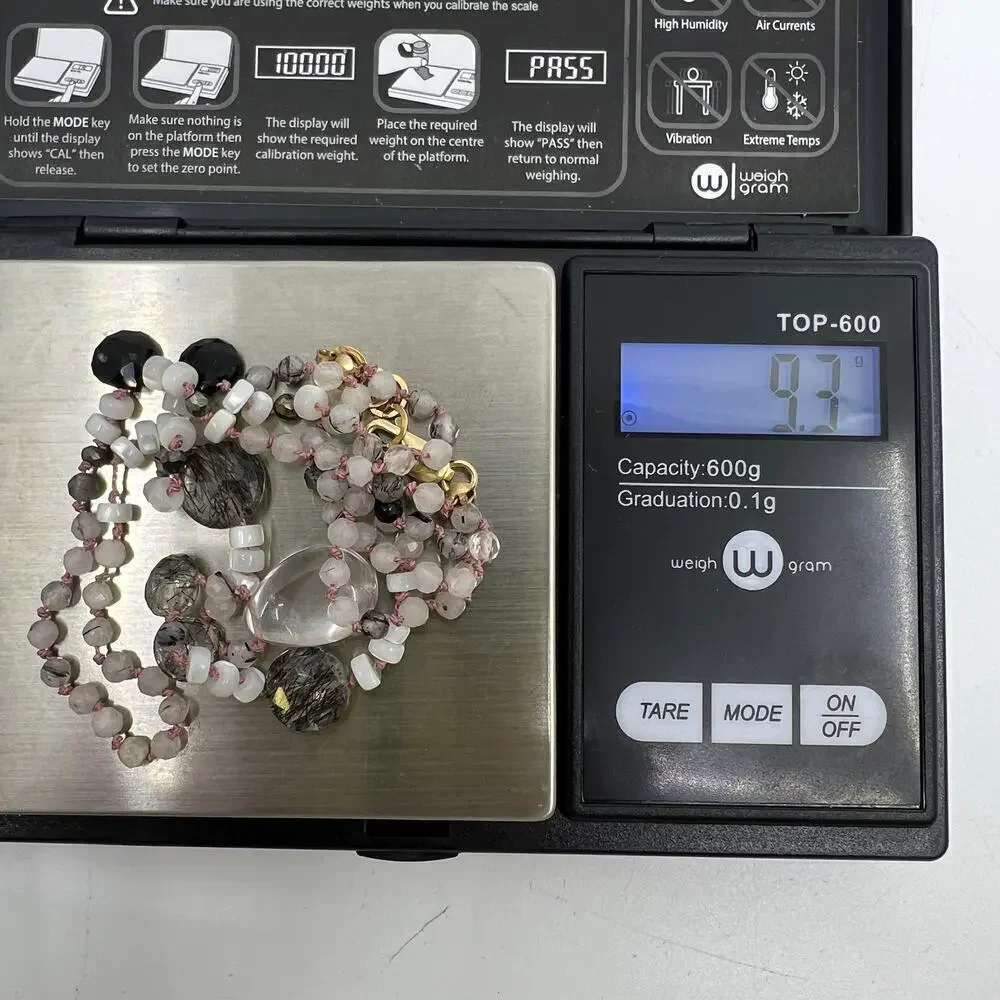 Vintage Black Rutilated Quartz & Rose Quartz Beaded Necklace 14/20 GF Clasp - Picture 7 of 7